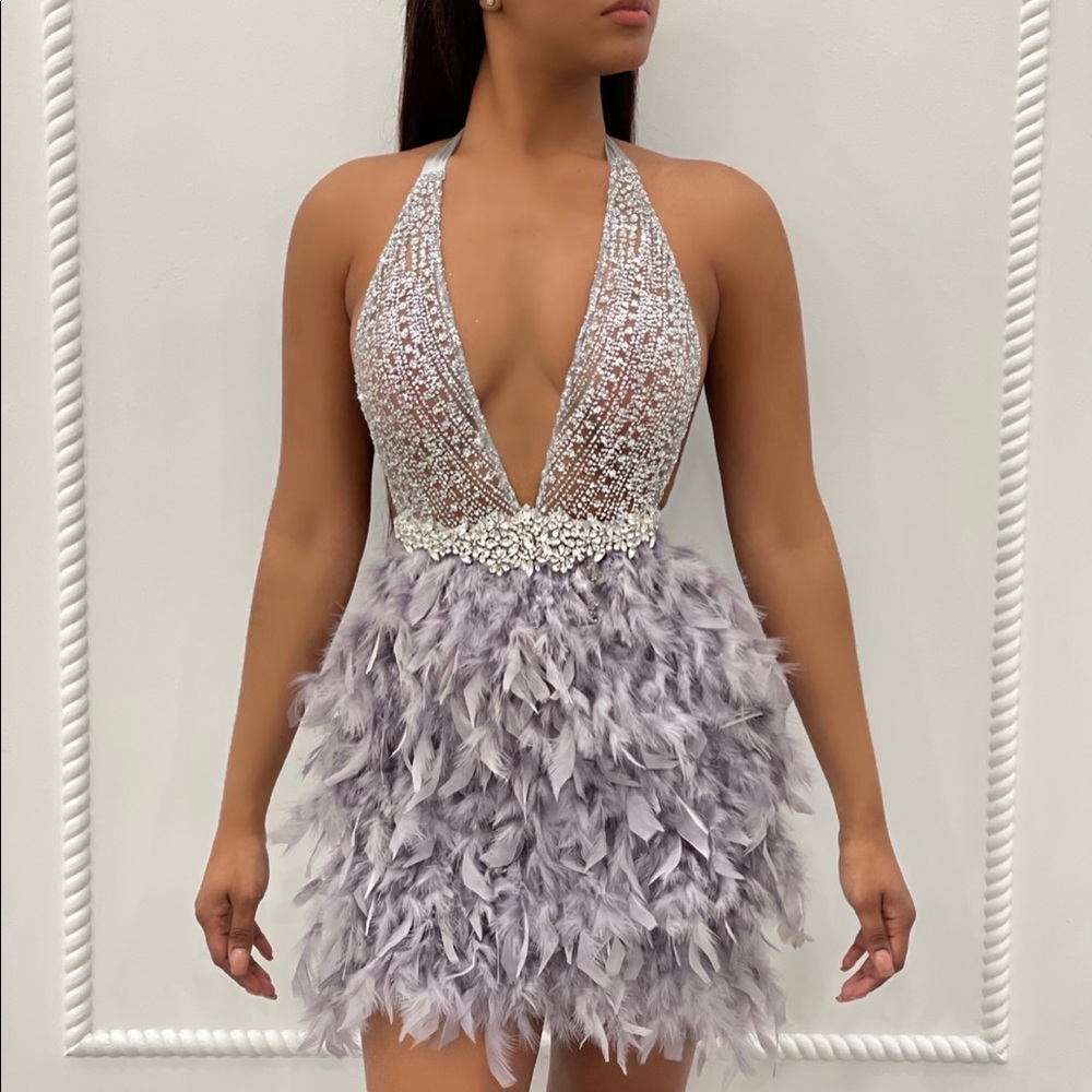 Glitter Cloud Silver Halter Dinner/Birthday Dress